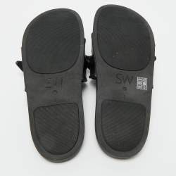 Pre Owned Stuart Weitzman Black Leather Bow Pool Slide Size 37.5