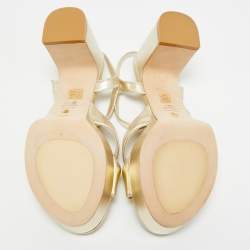 Pre Owned Stuart Weitzman Gold Leather Carmen Platform Sandals Size 39.5