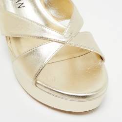 Pre Owned Stuart Weitzman Gold Leather Carmen Platform Sandals Size 39.5