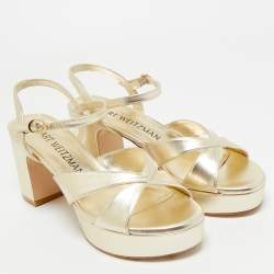 Pre Owned Stuart Weitzman Gold Leather Carmen Platform Sandals Size 39.5