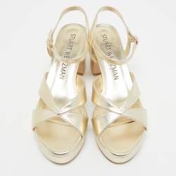 Pre Owned Stuart Weitzman Gold Leather Carmen Platform Sandals Size 39.5