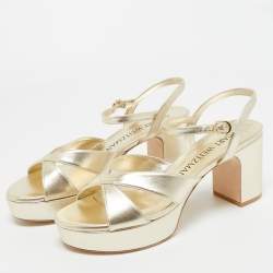 Pre Owned Stuart Weitzman Gold Leather Carmen Platform Sandals Size 39.5