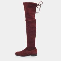 Pre Owned Stuart Weitzman Burgundy Suede Lowland Over The Knee Boots Size 37