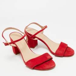 Pre Owned Stuart Weitzman Red Suede Nudist Ankle Strap Sandals 38.5