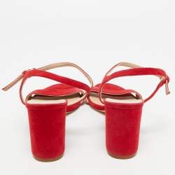 Pre Owned Stuart Weitzman Red Suede Nudist Ankle Strap Sandals 38.5