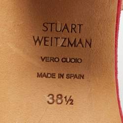 Pre Owned Stuart Weitzman Red Suede Nudist Ankle Strap Sandals 38.5