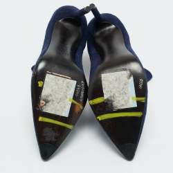 Pre Owned Stuart Weitzman Blue Elastic and Suede Ankle Length Boots Size 40