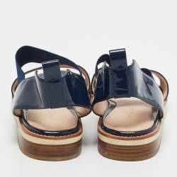 Pre Owned Stuart Weitzman Navy Blue Patent Leather Slingback Sandals Size 38.5