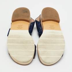 Pre Owned Stuart Weitzman Navy Blue Patent Leather Slingback Sandals Size 38.5