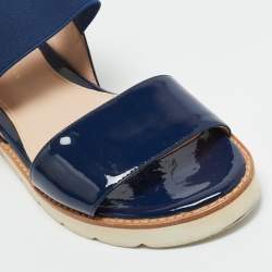 Pre Owned Stuart Weitzman Navy Blue Patent Leather Slingback Sandals Size 38.5