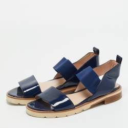 Pre Owned Stuart Weitzman Navy Blue Patent Leather Slingback Sandals Size 38.5