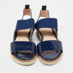 Pre Owned Stuart Weitzman Navy Blue Patent Leather Slingback Sandals Size 38.5