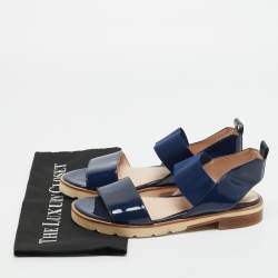 Pre Owned Stuart Weitzman Navy Blue Patent Leather Slingback Sandals Size 38.5