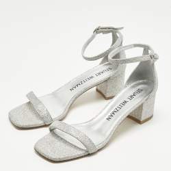 Pre Owned Stuart Weitzman Silver Glitter Nearlynude Sandals Size 40