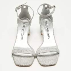 Pre Owned Stuart Weitzman Silver Glitter Nearlynude Sandals Size 40