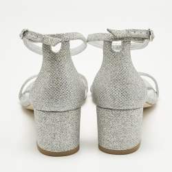 Pre Owned Stuart Weitzman Silver Glitter Nearlynude Sandals Size 40