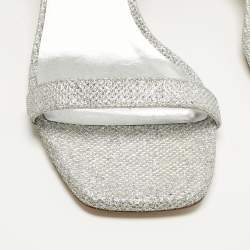 Pre Owned Stuart Weitzman Silver Glitter Nearlynude Sandals Size 40