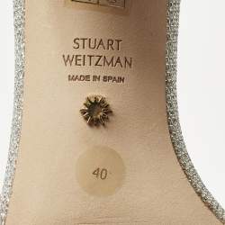 Pre Owned Stuart Weitzman Silver Glitter Nearlynude Sandals Size 40