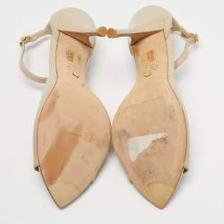 Pre Owned Stuart Weitzman Beige Patent Leather Nudistsong Ankle Strap Sandals Size 40