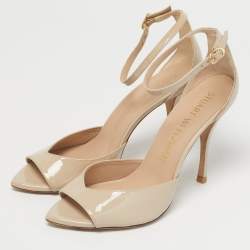 Pre Owned Stuart Weitzman Beige Patent Leather Nudistsong Ankle Strap Sandals Size 40