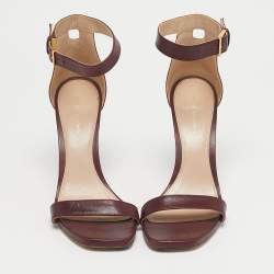 Pre Owned Stuart Weitzman Burgundy Leather Nudist Ankle Strap Sandals Size 37.5