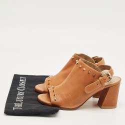 Pre Owned Stuart Weitzman Brown Leather Studded Slingback Sandals Size 36