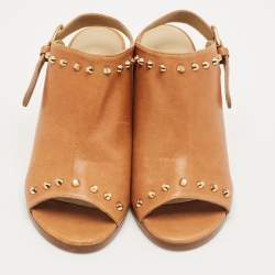 Pre Owned Stuart Weitzman Brown Leather Studded Slingback Sandals Size 36