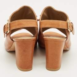 Pre Owned Stuart Weitzman Brown Leather Studded Slingback Sandals Size 36