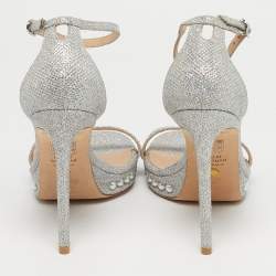 Pre Owned Stuart Weitzman Silver Glitter Nudist Ankle Strap Sandals Size 38