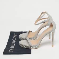 Pre Owned Stuart Weitzman Silver Glitter Nudist Ankle Strap Sandals Size 38