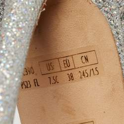 Pre Owned Stuart Weitzman Silver Glitter Nudist Ankle Strap Sandals Size 38