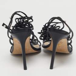 Pre Owned Stuart Weitzman Black Leather Ankle Wrap Sandals Size 39.5