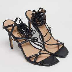 Pre Owned Stuart Weitzman Black Leather Ankle Wrap Sandals Size 39.5