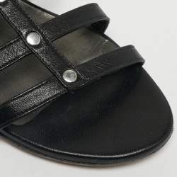 Pre Owned Stuart Weitzman Black Elastic and Leather Gladiator Flat Sandals Size 35