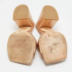 Pre Owned Stuart Weitzman Gold Snakeskin Embossed Leather Slide Sandals Size 37