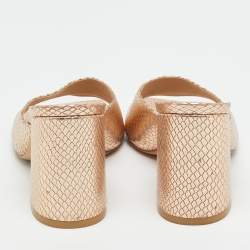 Pre Owned Stuart Weitzman Gold Snakeskin Embossed Leather Slide Sandals Size 37