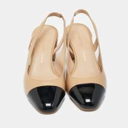 Pre Owned Stuart Weitzman Black/Beige Leather and Patent Slingback Pumps Size 40  