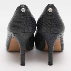 Pre Owned Stuart Weitzman Navy Blue Python Embossed Leather Peep Toe Pumps Size 36