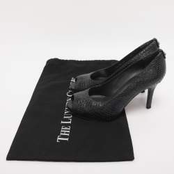 Pre Owned Stuart Weitzman Navy Blue Python Embossed Leather Peep Toe Pumps Size 36