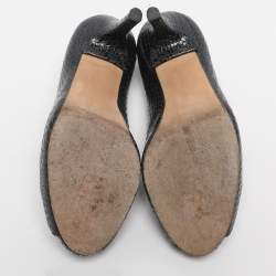 Pre Owned Stuart Weitzman Navy Blue Python Embossed Leather Peep Toe Pumps Size 36