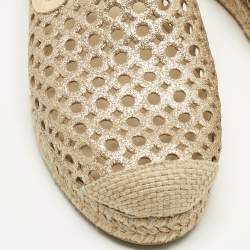 Pre Owned Stuart Weitzman Metallic Gold Leather Espadrille Flat Size 36