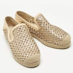 Pre Owned Stuart Weitzman Metallic Gold Leather Espadrille Flat Size 36