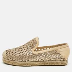 Pre Owned Stuart Weitzman Metallic Gold Leather Espadrille Flat Size 36