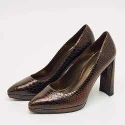 Pre Owned Stuart Weitzman Metallic Python Embossed Leather Platform Pumps Size 38.5