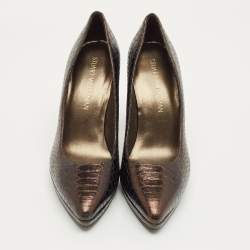 Pre Owned Stuart Weitzman Metallic Python Embossed Leather Platform Pumps Size 38.5