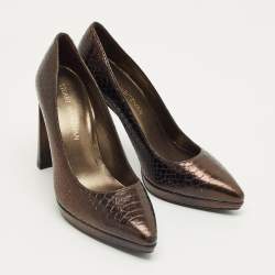 Pre Owned Stuart Weitzman Metallic Python Embossed Leather Platform Pumps Size 38.5