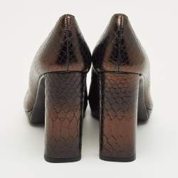 Pre Owned Stuart Weitzman Metallic Python Embossed Leather Platform Pumps Size 38.5
