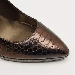 Pre Owned Stuart Weitzman Metallic Python Embossed Leather Platform Pumps Size 38.5