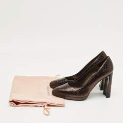 Pre Owned Stuart Weitzman Metallic Python Embossed Leather Platform Pumps Size 38.5