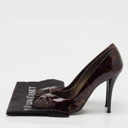 Pre Owned Stuart Weitzman Brown Tortoise Shell Patent Leather Peep Toe Pumps Size 37.5